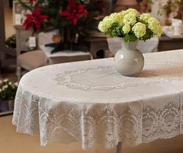 White oval tablecloth