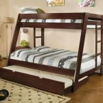 Bunk bed na may double berth at trapezoid hugis drawers