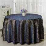 Beautiful blue tablecloth with curls of synthetic materials