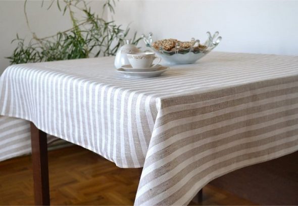 Natural striped tablecloth