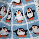 Plaid s pingvinima iz zasebnih pletenih fragmenata