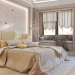 Elegantan krevet i kauč pokraj prozora za modernu spavaću sobu