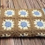 Brown plaid with white and blue flowers