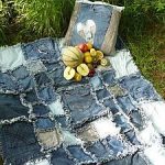 Blanket and pillow with a fringe of old jeans