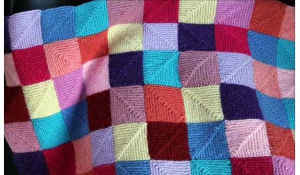 Blankets of squares knitted from the corner