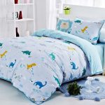 Child bed set of satin with dinosaurs