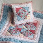Patchwork pillow and blanket for doll bed