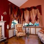 Austrian curtains with burgundy lambrequin