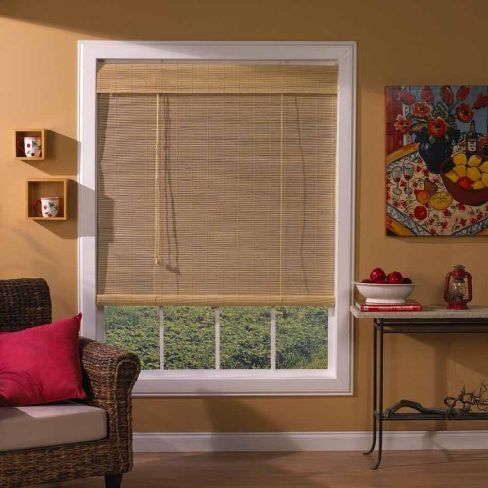 Window in the living room with a bamboo curtain