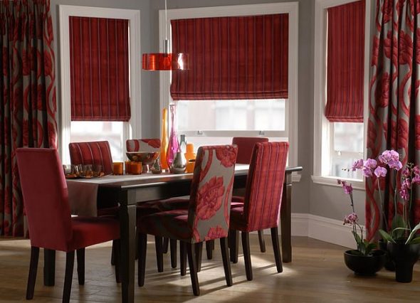 Burgundy curtains, headsets and accessories