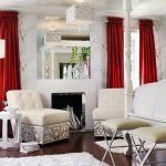 Burgundy curtains in the white living room