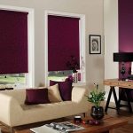 Dark rolled curtains in the living room interior