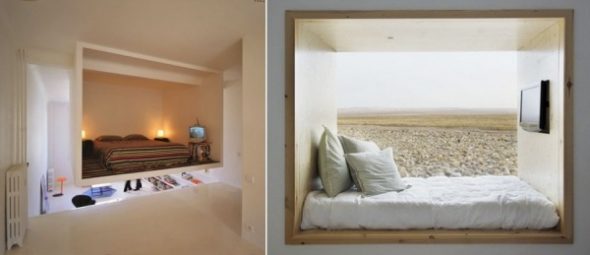Soveværelse i en niche uden en seng