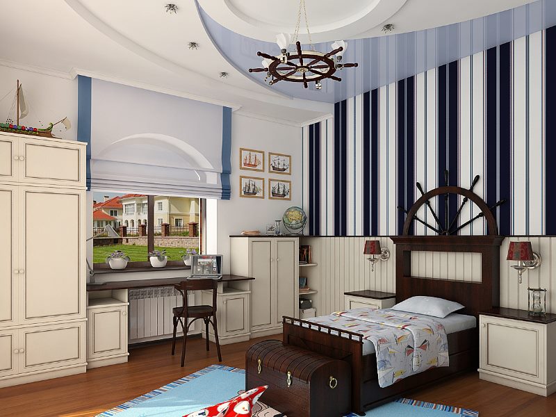 Children's room design for a boy in a nautical style