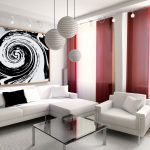 Тавански кестеняви завеси до бяло мебели в коридора
