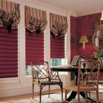 Roman burgundy curtains in the living room interior