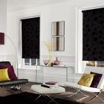 Roller blinds in the living room of minimalism style.