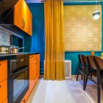 Kitchen design with yellow curtains