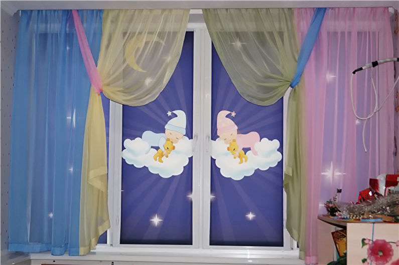 Beautiful roller blinds on the windows of the children's room