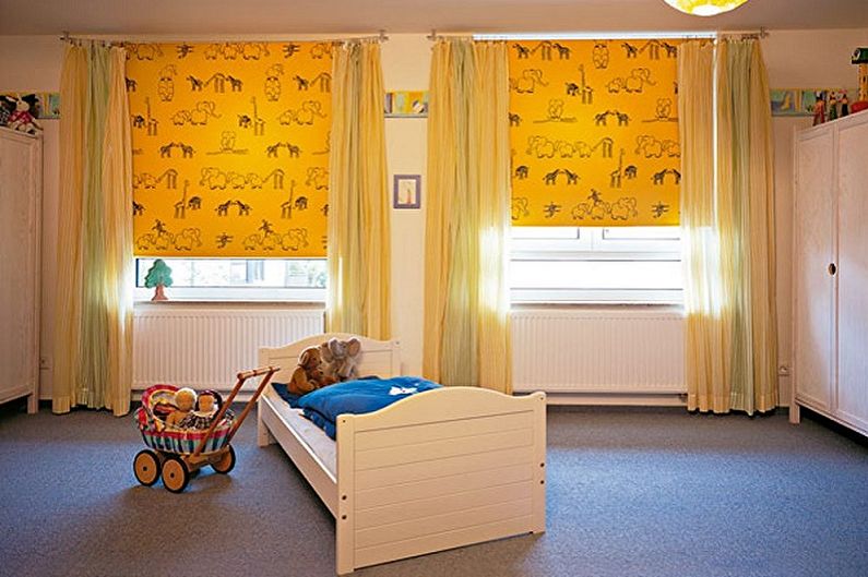 Yellow curtains roll design in the design of the nursery