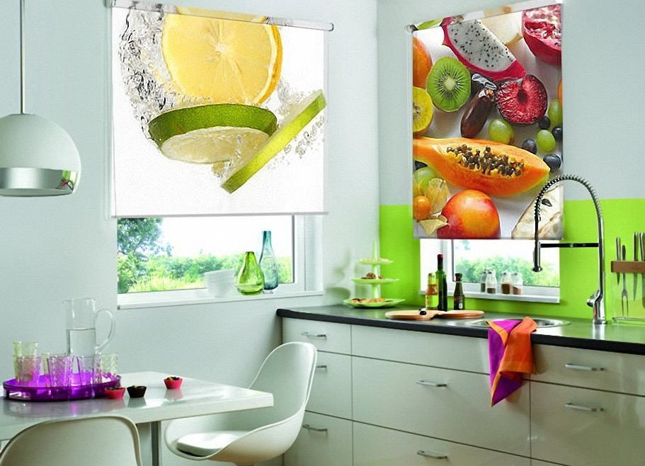 تصميم المطبخ مع الستائر الدوارة مع طباعة الصور
