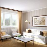 Moderní stropní římsa pro záclony v obývacím pokoji