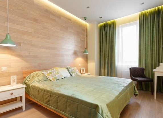 Przytulna sypialnia z tkaninami oliwkowymi