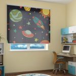 Design children's room with space curtains