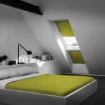 Tavan arasında minimalizm tarzında yatak odası