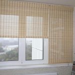Bambu gardiner i vardagsrumsfönstret i panelhuset