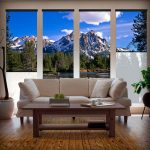 Roller blinds na may photo printing sa living room