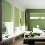 Gröna fönsterluckor i sovrummet