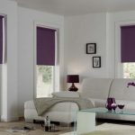 Purple curtains in the white living room
