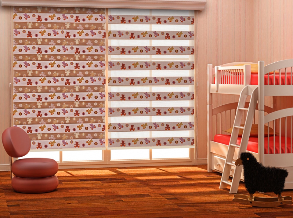 Children's room design with curtains day night