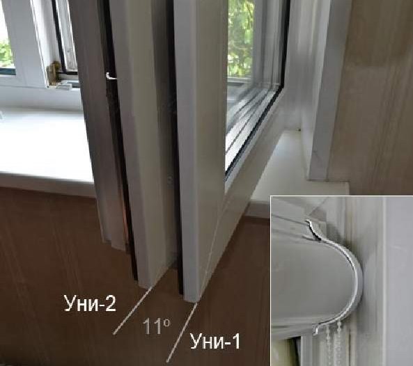 Rozdíl v úhlu otevření křídla okna se záclonami Uni-1 a Uni-2