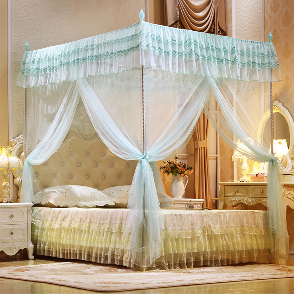 Light tulle canopy over the couple's bed