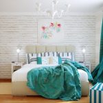 Beyaz yatak odasında turkuaz Tekstil