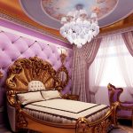 تصميم غرفة نوم مع سرير مطلي بالذهب