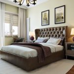 Double bed with leather headboard