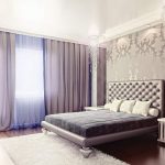 Bedroom design with thick fabric curtains