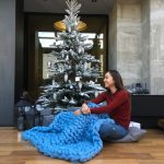 Thick merino yarn blanket in blue