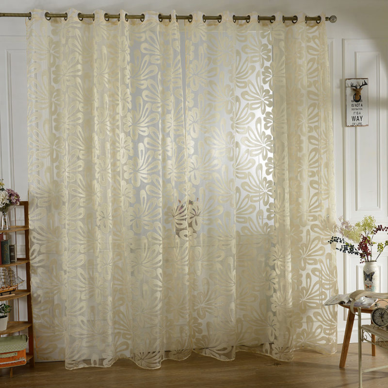 Lace tulle curtain on metal cornice