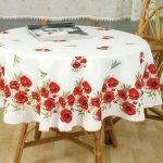 Tablecloth na may poppies para sa table round na hugis