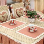 Tablecloth with skirt and table napkins, chair covers in the same color range