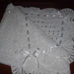 White plaid crochet for discharge from the hospital