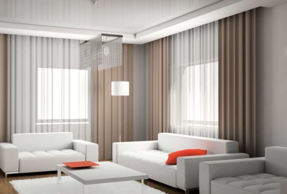 Modern tarzda köşe oturma odası için perdeler