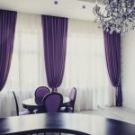 Purple curtains for two windows for the dining room