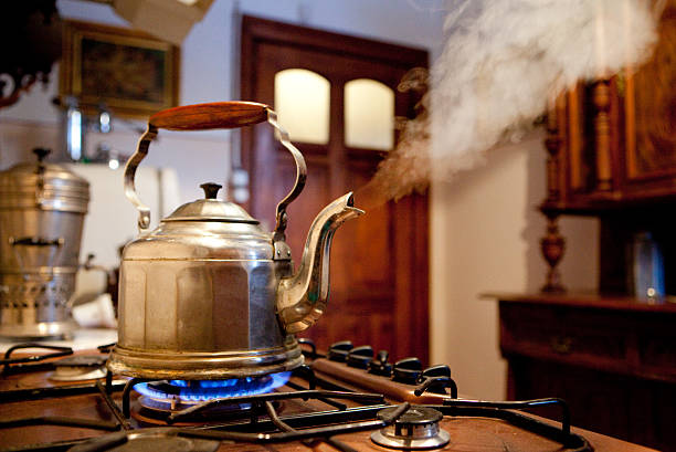 Boiling kettle on a gas stove