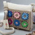 Beautiful knitted bag with flower square inserts