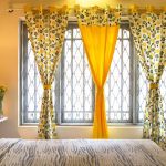 Multi-colored curtains with mounting on the grommet